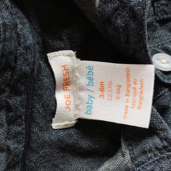 joe fresh denim popover shirt 3-6 months baby boy - Picture 2 of 4